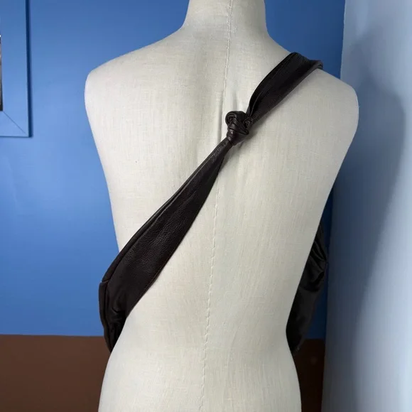 Vintage Tribeca Dark Brown Slouchy Pebbled Leather Sling Bag Large Boho - Picture 6 of 12